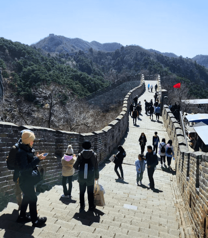 Scenic view from the top of the Great Wall after a historic climb in China