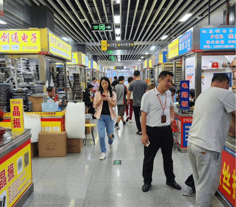 Buyer sourcing electronic products inside Huaqiangbei electronics hub