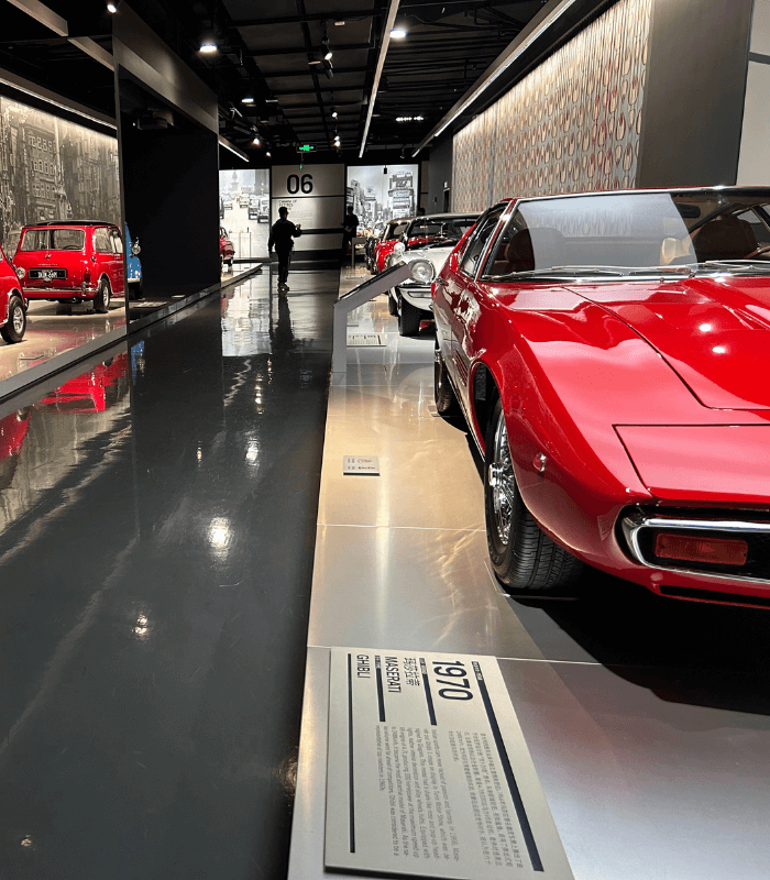 Red vintage sports car featured at the Shanghai Auto Museum