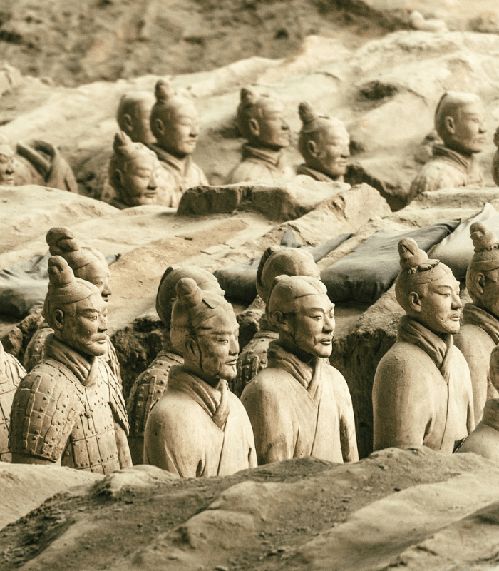 Close-up of life-sized Terracotta Army figures in Xi’an