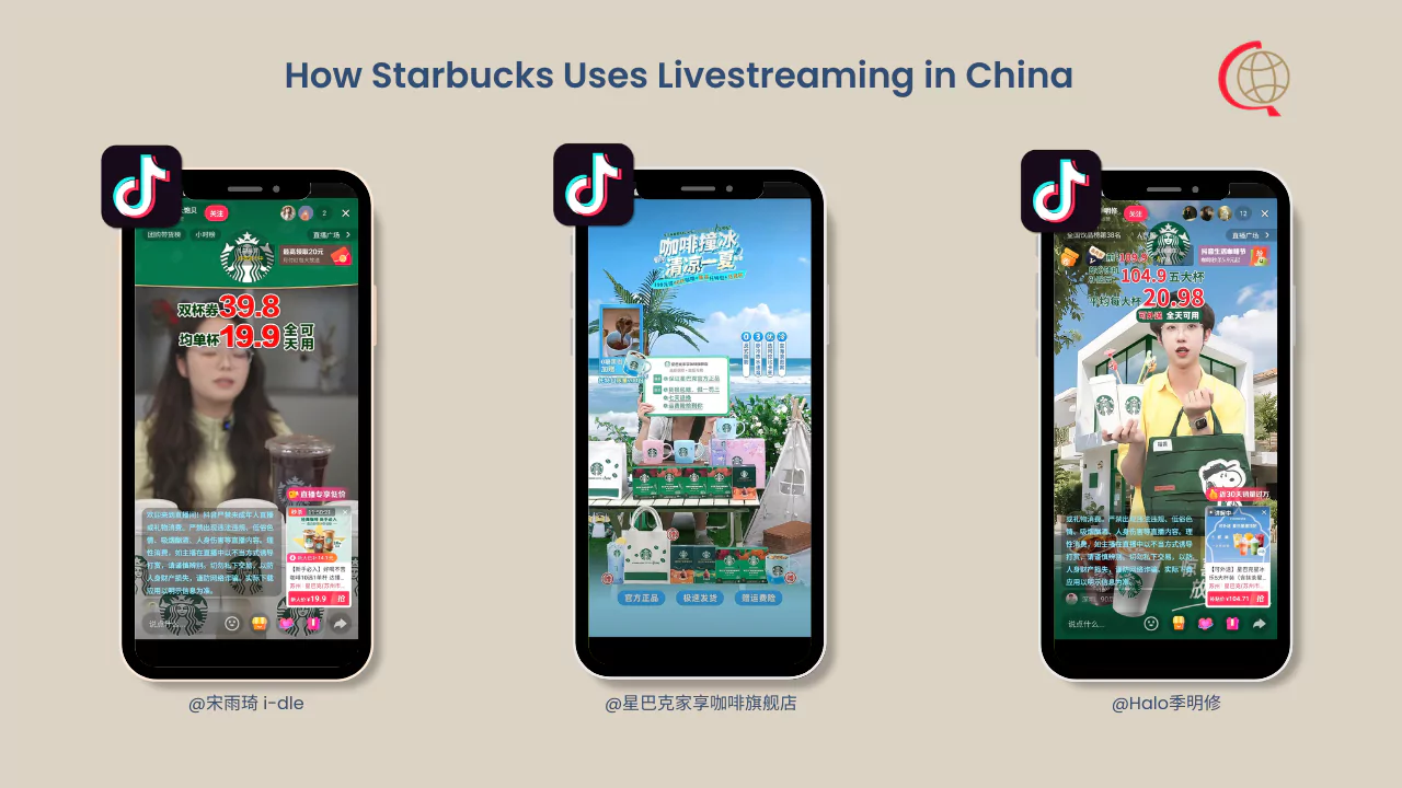 MCN use case of Starbucks collaborating with multiple KOLs to drive e-commerce sales in China shown in a graphic.