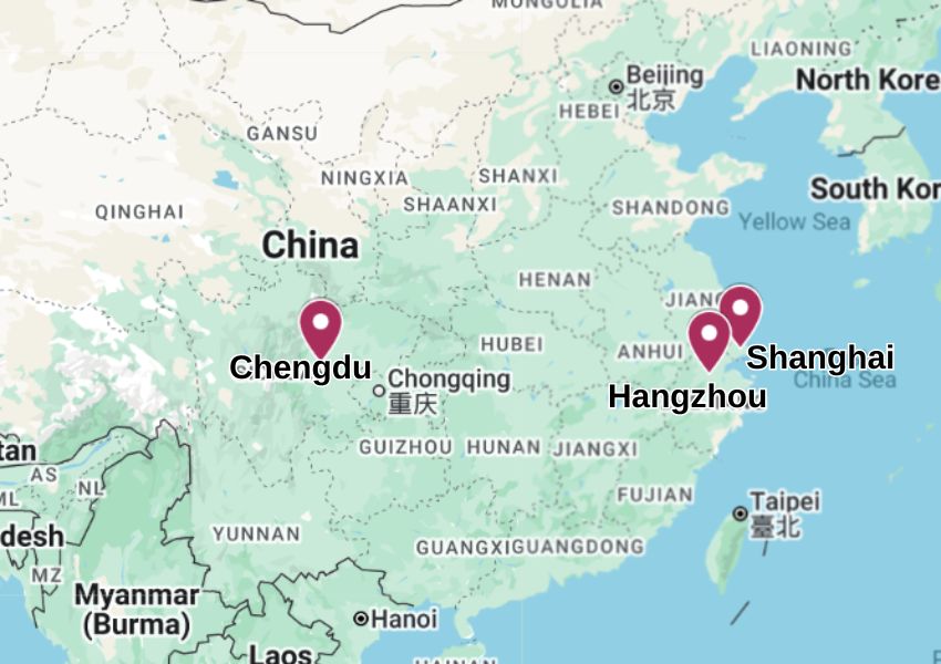 Map of the Yangtze Auto Tour covering Shanghai and Hangzhou