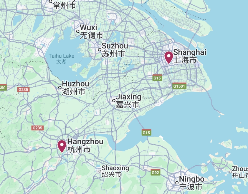 Map of the Cultural Heritage Tour route covering Shanghai and Suzhou